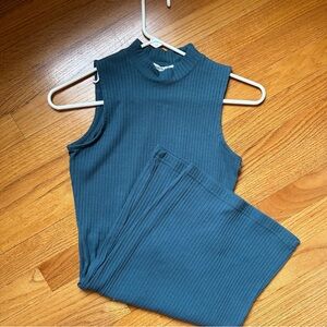 Teal High Neck Midi Dress